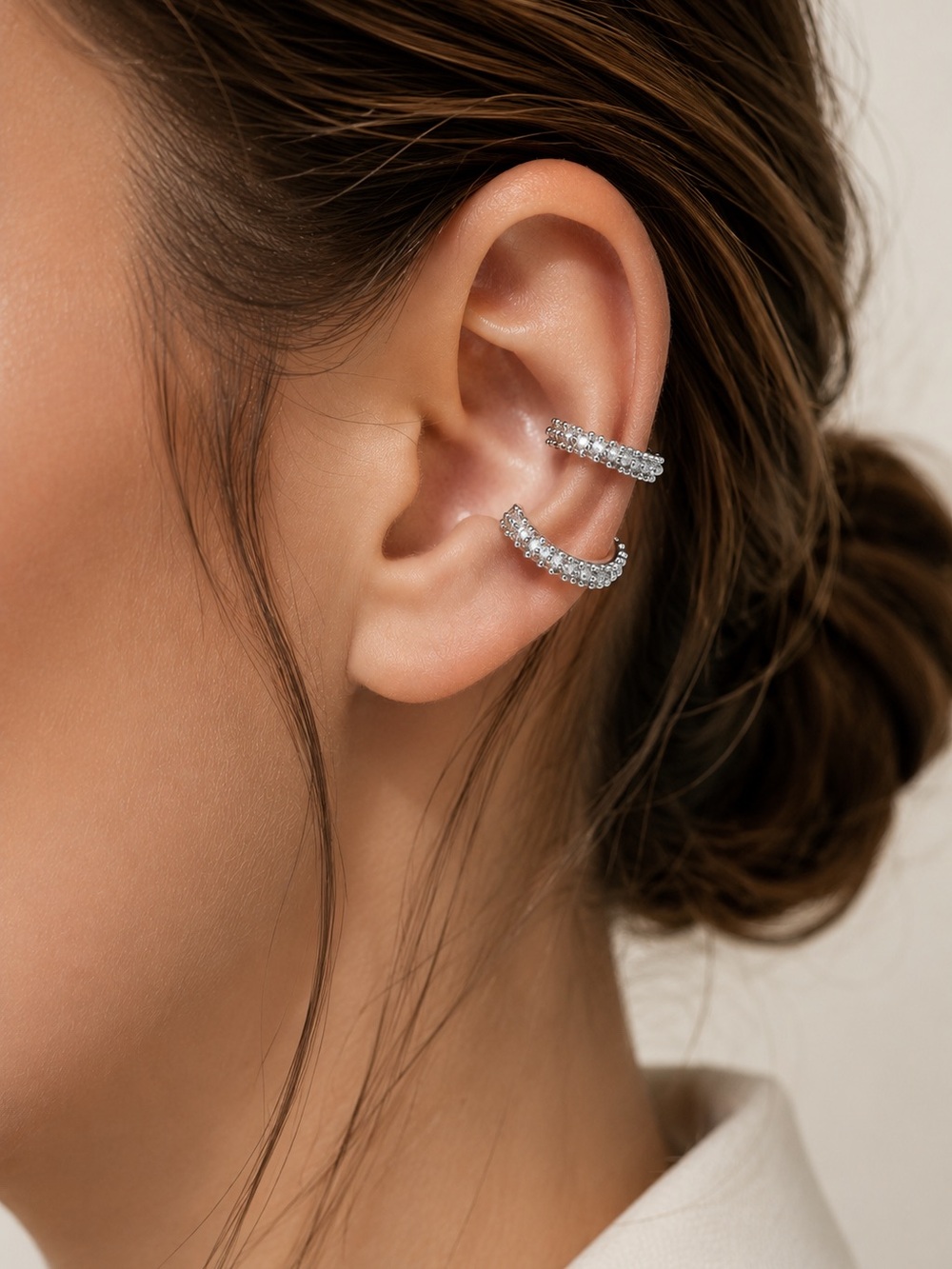 Silver Textured Ear Cuffs No Piercing Minimalist Cartilage Jewelry Set of 2 NWT